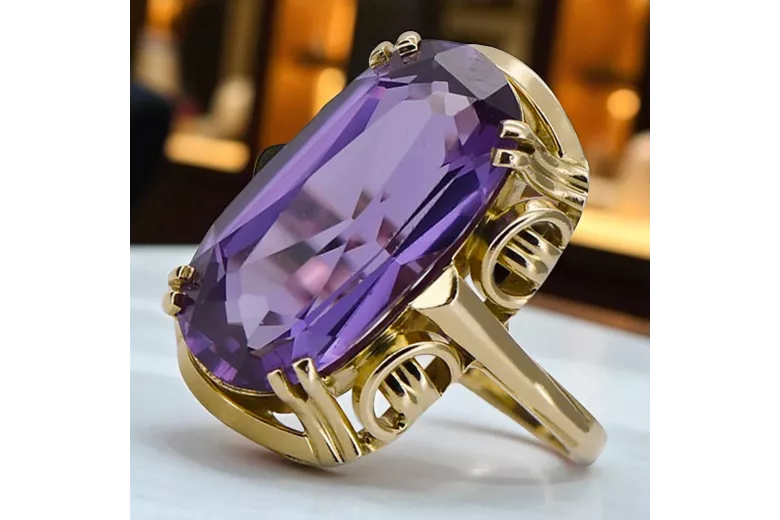 14K жълто злато Александрит Пръстен Винтидж бижута vrc038y